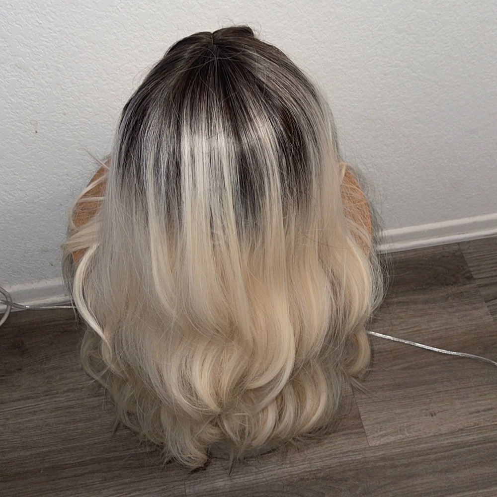 Bright Blonde Rooted Synthetic Wig 27” - New